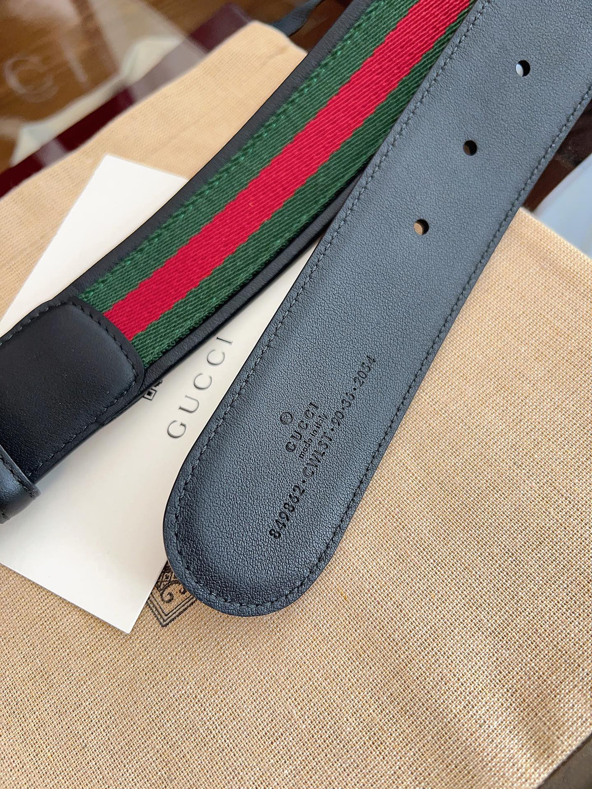 Gucci Supreme Belt Sliver Buckle 40mm Black Leather With Green Red Canvas