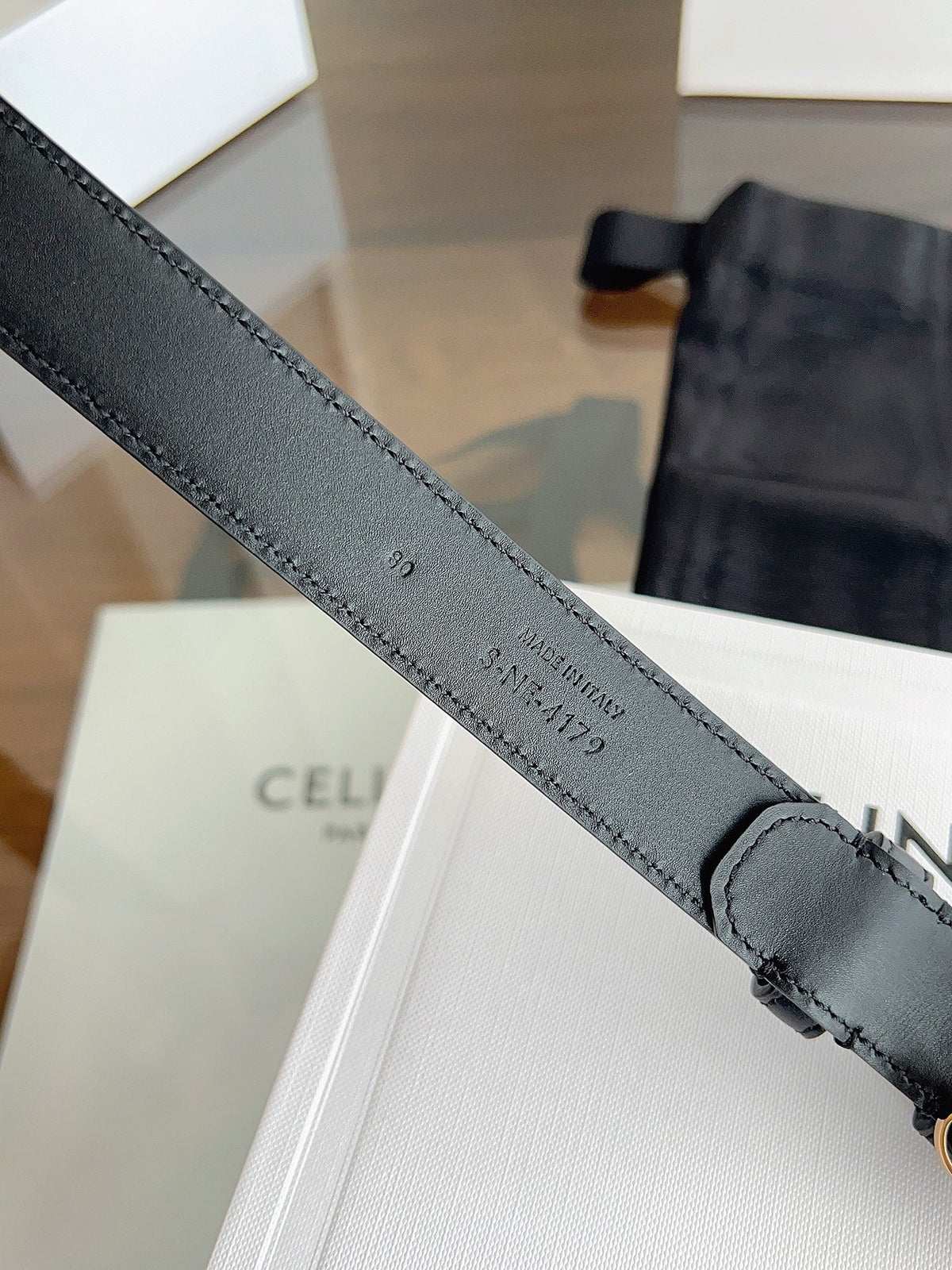 CELINE 26S BELT 25 MM IN BLACK CALFSKIN 669837