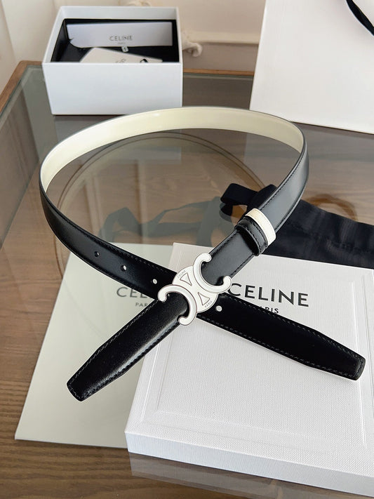 CELINE 26S REVERSIBLE BELT 25 MM IN BLACK AND WHITE CALFSKIN 669841