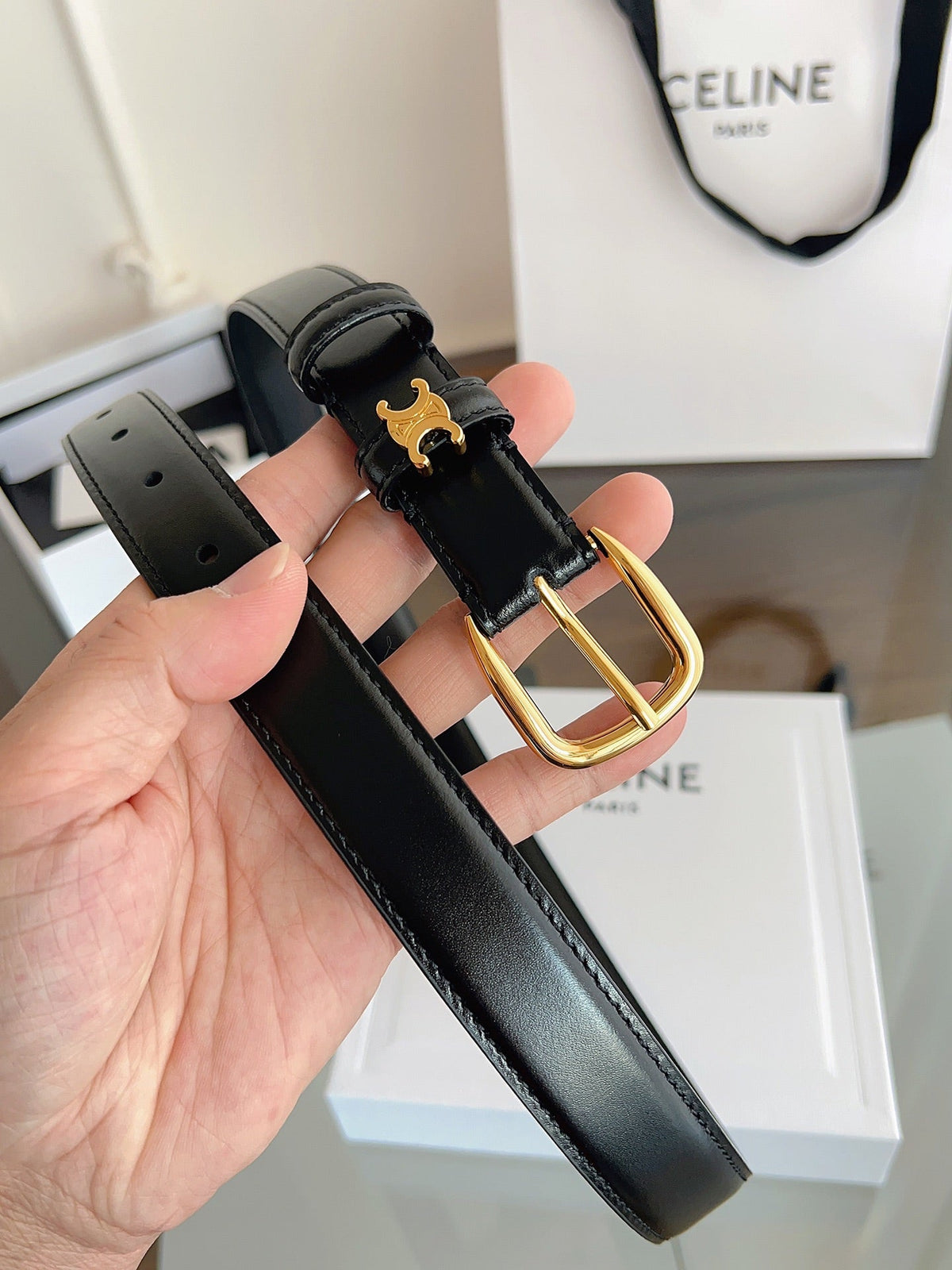 CELINE 26S BELT 25 MM IN BLACK CALFSKIN 669844