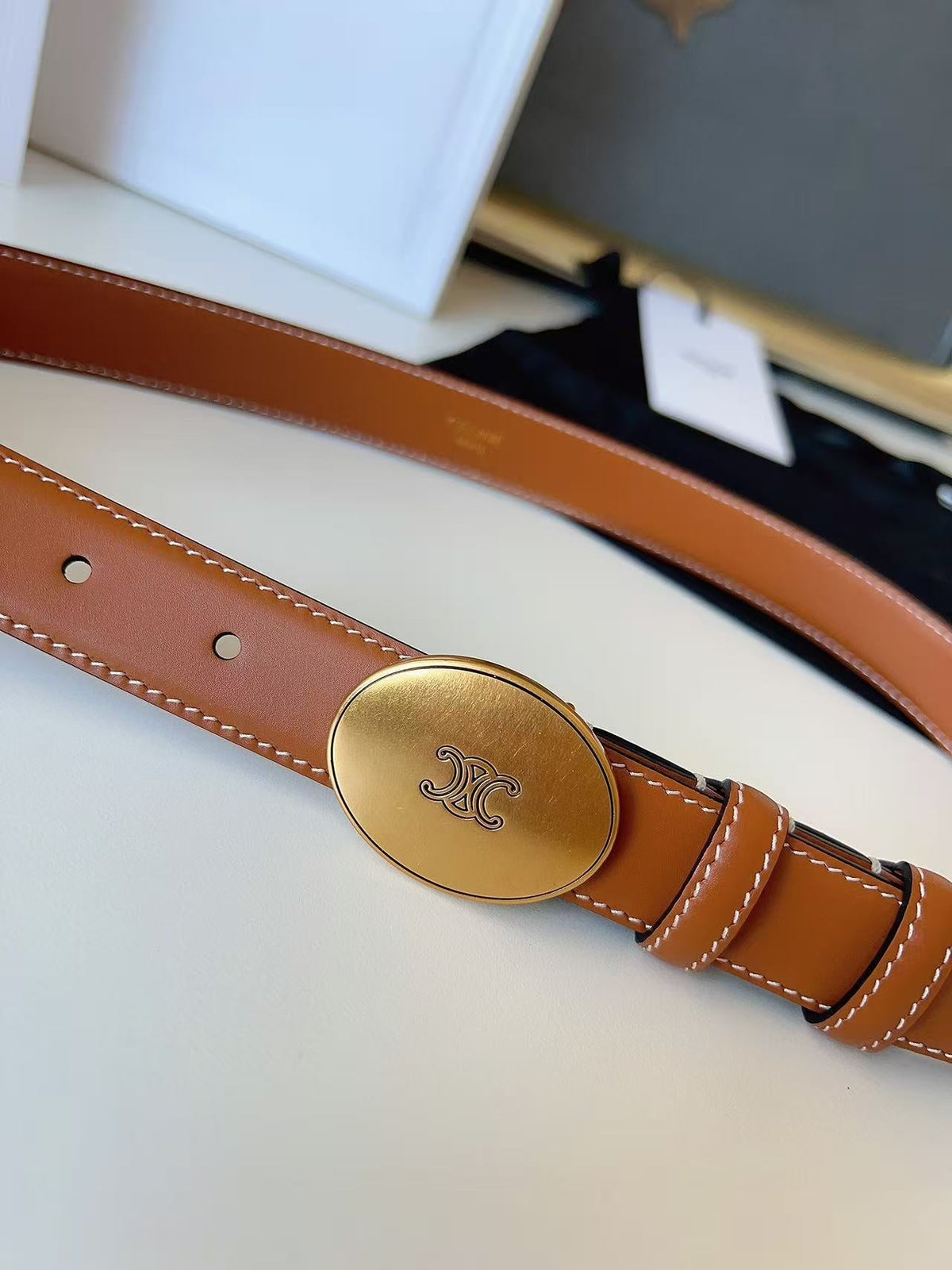 CELINE 26S BELT 25 MM IN BROWN CALFSKIN 672303