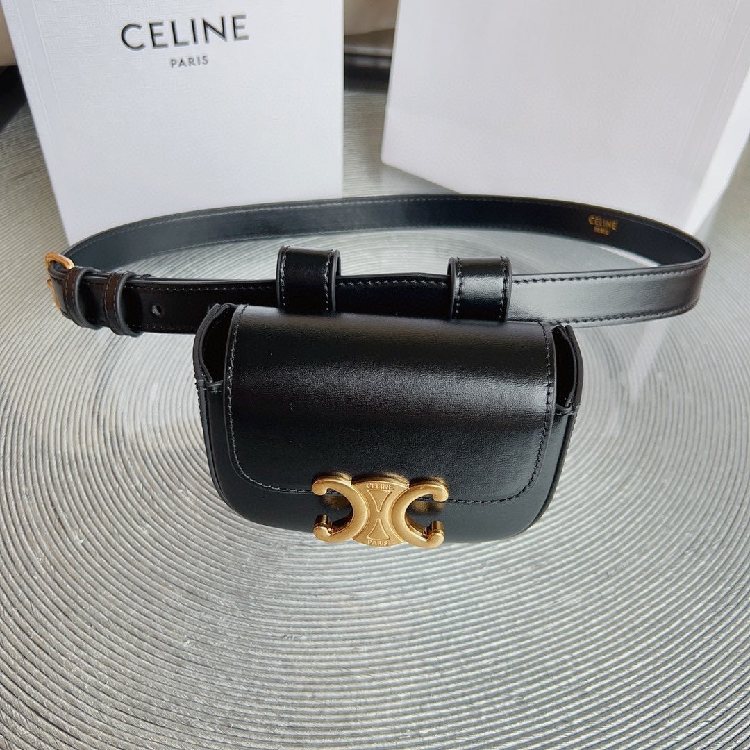 celin black calfskin belt bag