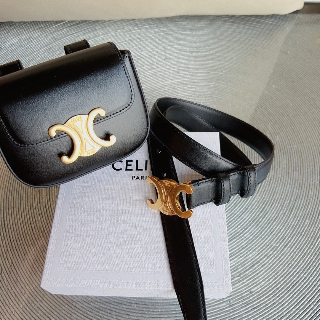 celin black calfskin belt bag triomphe gold buckle