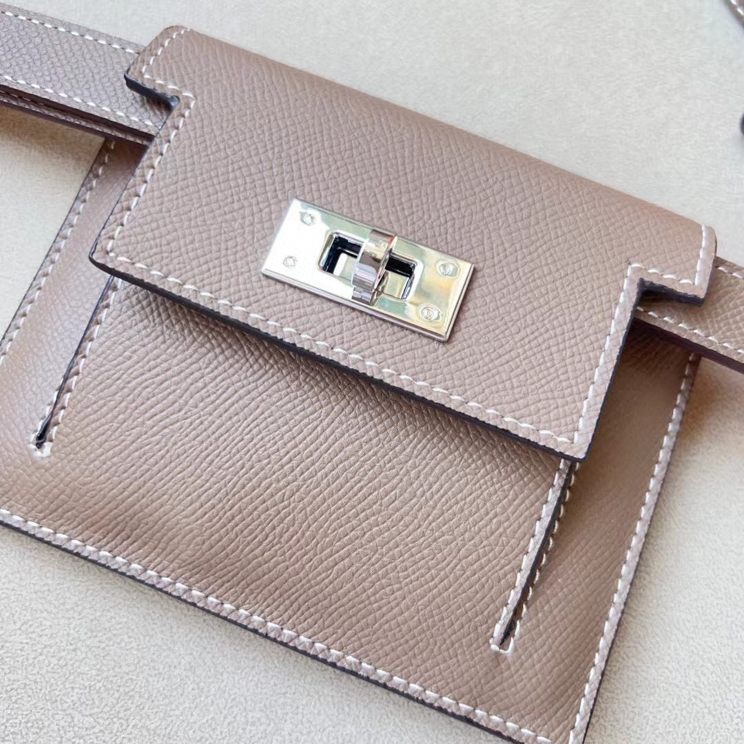 hm kelly belt 18mm with kelly pocket grey epsom silver hardware