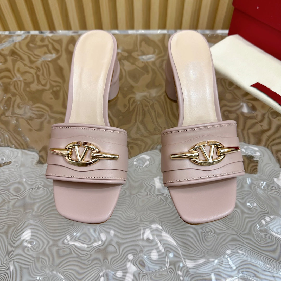 High Heel 70 Mule Sandal The Bold Edition Vlogo Square Toe Rose Cannelle