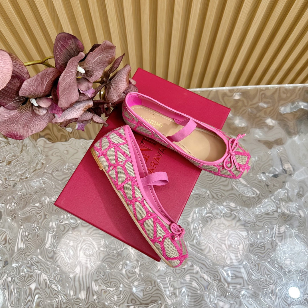 Ballerina In Toile Iconographe 20mm In Lotus Pink Mix Grey Brown Cotton Canvas And Lambskin 102828