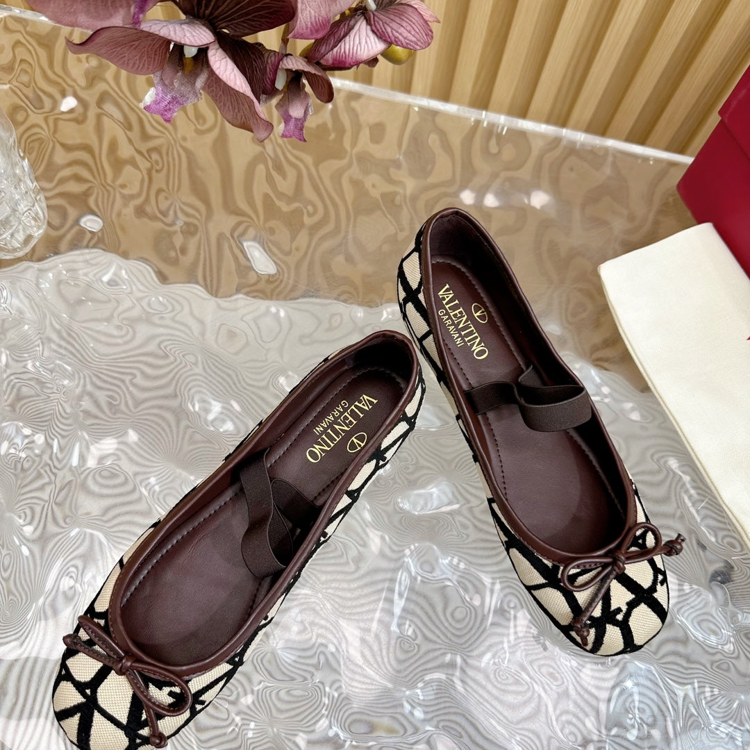 Ballerina In Toile Iconographe 20mm In Beige Mix Black Cotton Canvas And Lambskin 102834