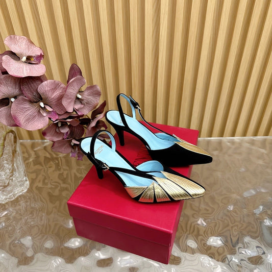 VT 25 Foil foliage Slingback Black Gold Cowhide