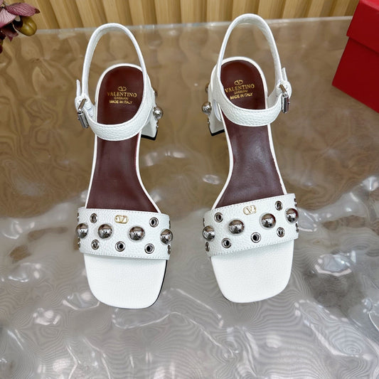 VT 25 Rivet Steel Beads Slingback White Lambskin 325204