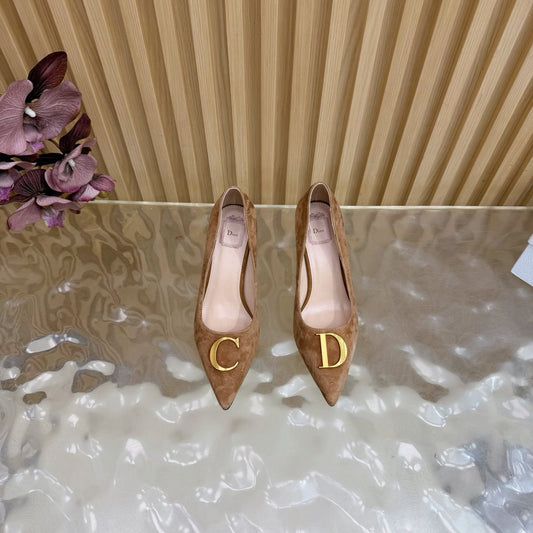 CD Buckle High-Heeled Elegant Shoes 85mm Brown Suede 537717