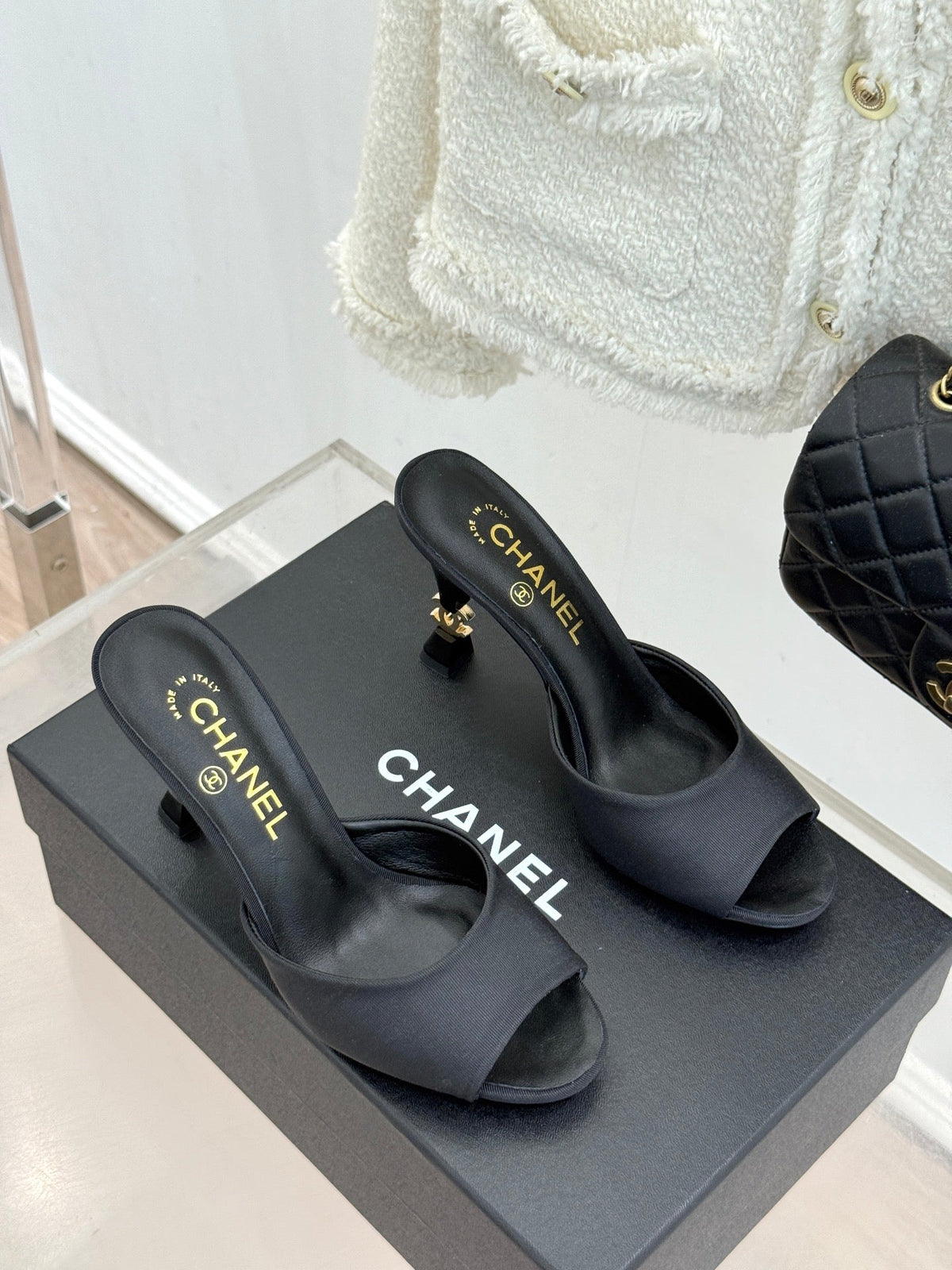 CC 26s Open-Toe Mule Sandals Black Satin 936839