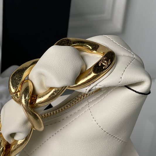 CC 2025 Hobo Bag White Calfskin Gold Hardware 298486
