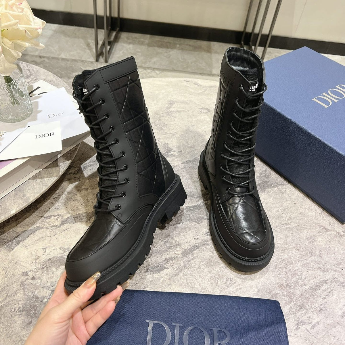 CD- D-Leader Ankle Boot 45mm Black Calfskin And Fleece Lining