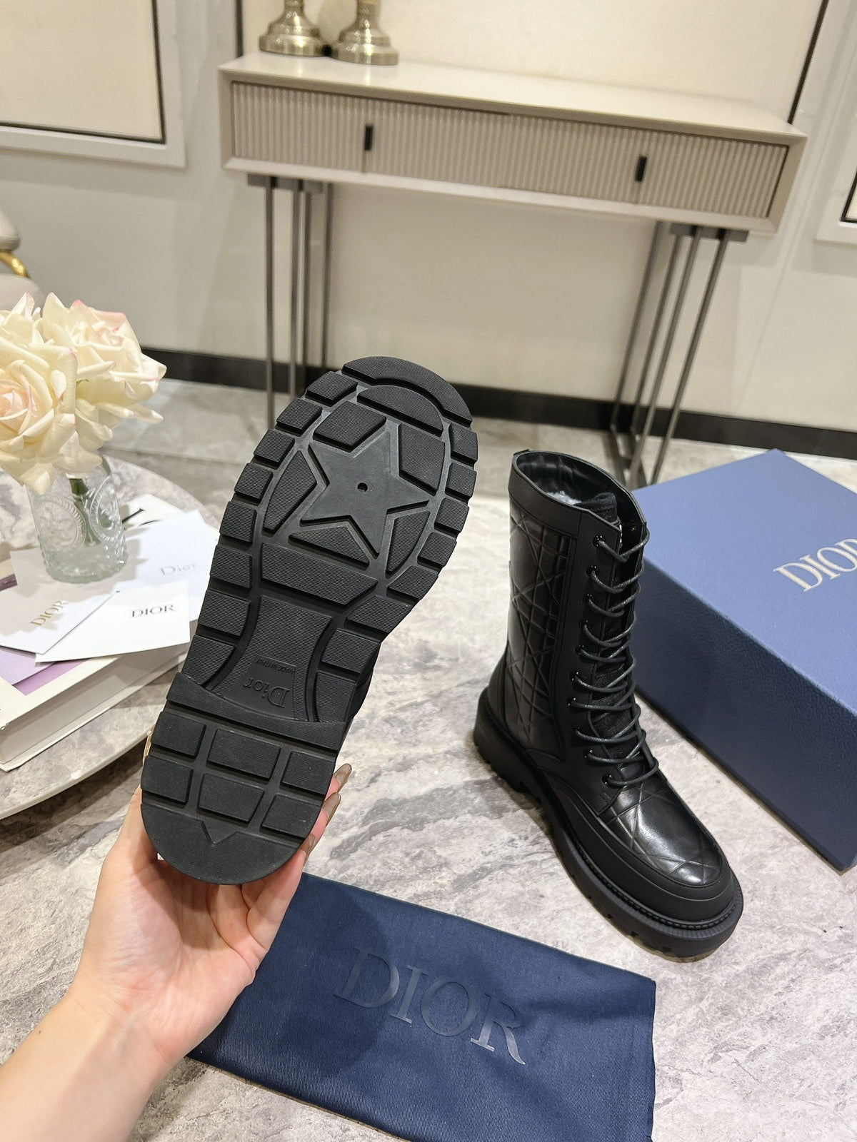 CD- D-Leader Ankle Boot 45mm Black Calfskin And Fleece Lining