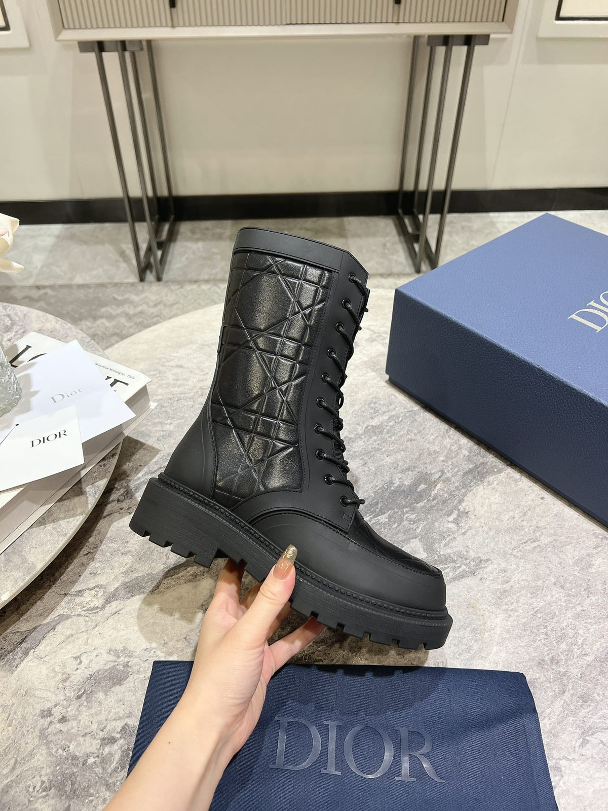 CD- D-Leader Ankle Boot 45mm Black Calfskin And Fleece Lining