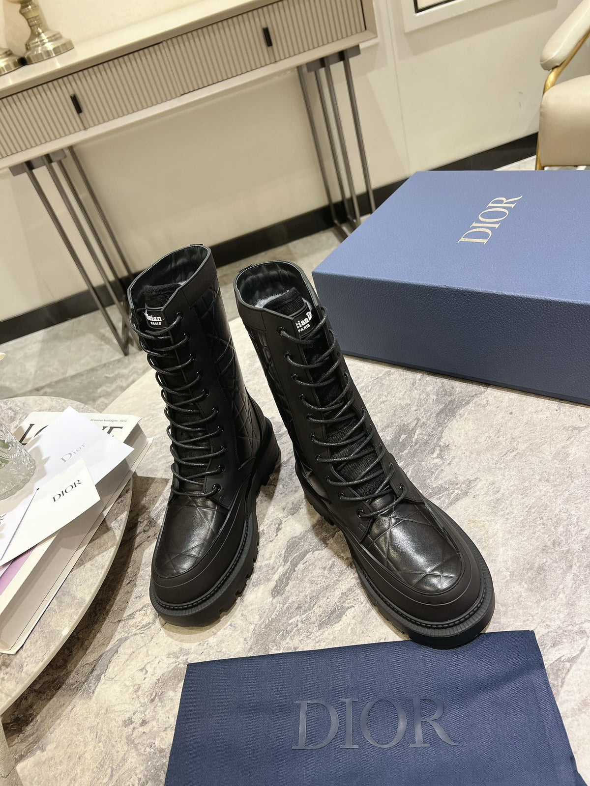 CD- D-Leader Ankle Boot 45mm Black Calfskin And Fleece Lining