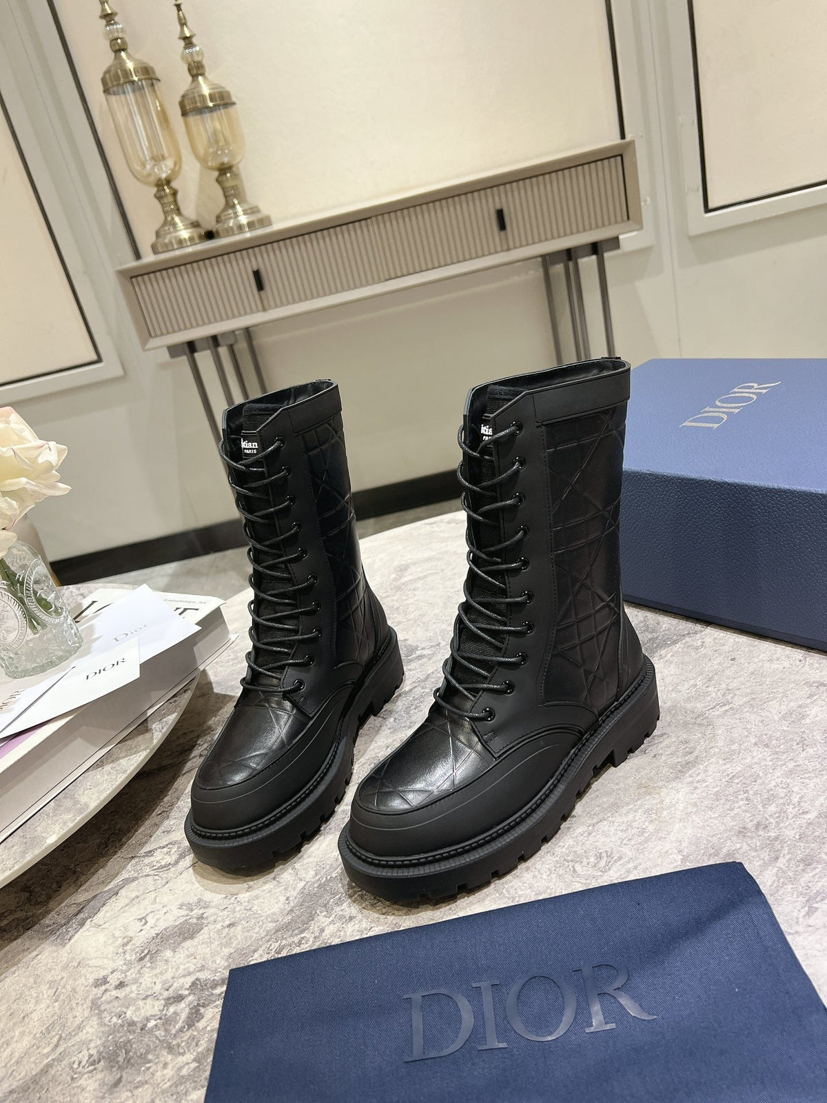 CD- D-Leader Ankle Boot 45mm Black Calfskin And Fleece Lining