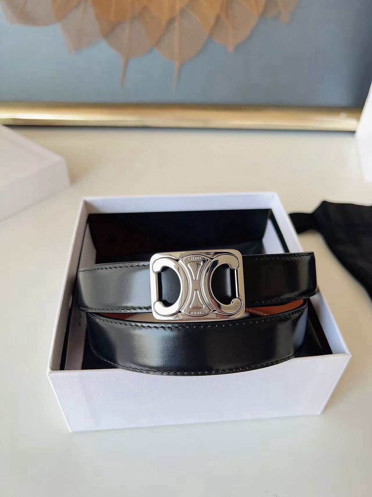 CELINE 26S BELT 25 MM IN BLACK AND BROWN CALFSKIN 636400