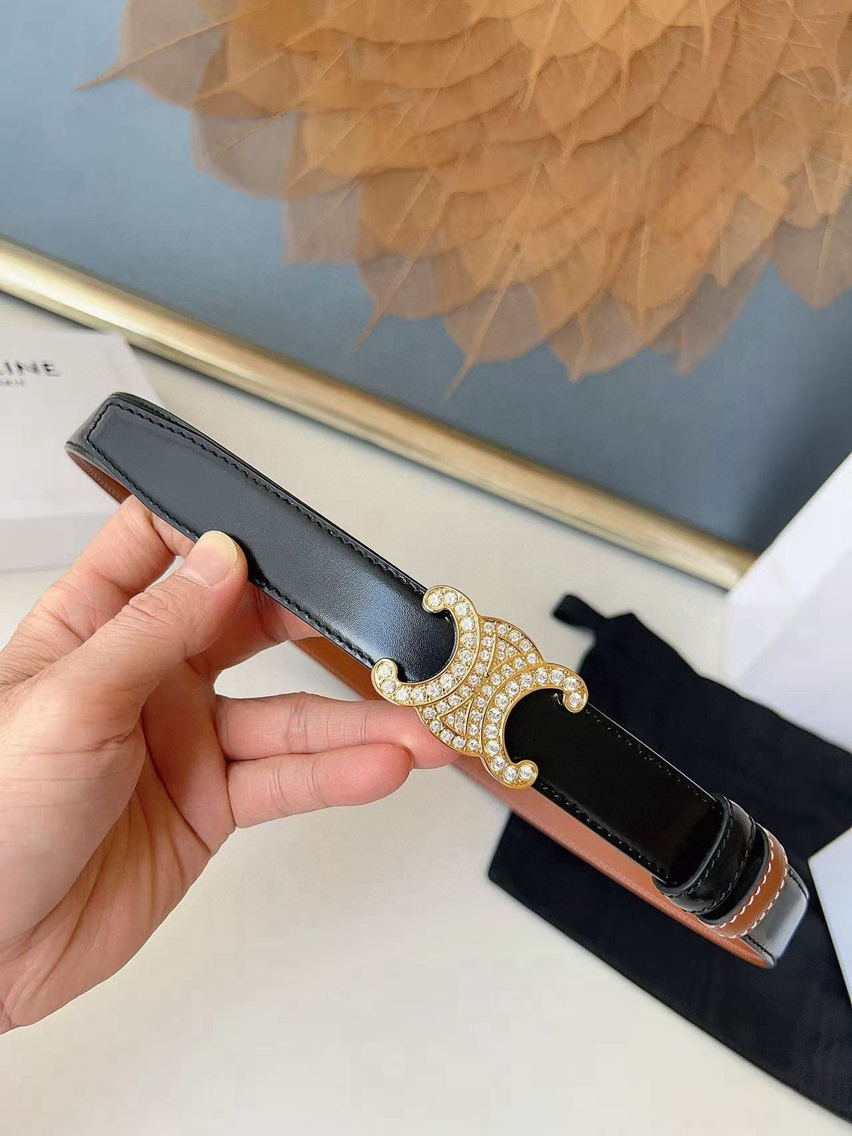 CELINE 26S BELT 25 MM IN BLACK AND BROWN CALFSKIN 636403