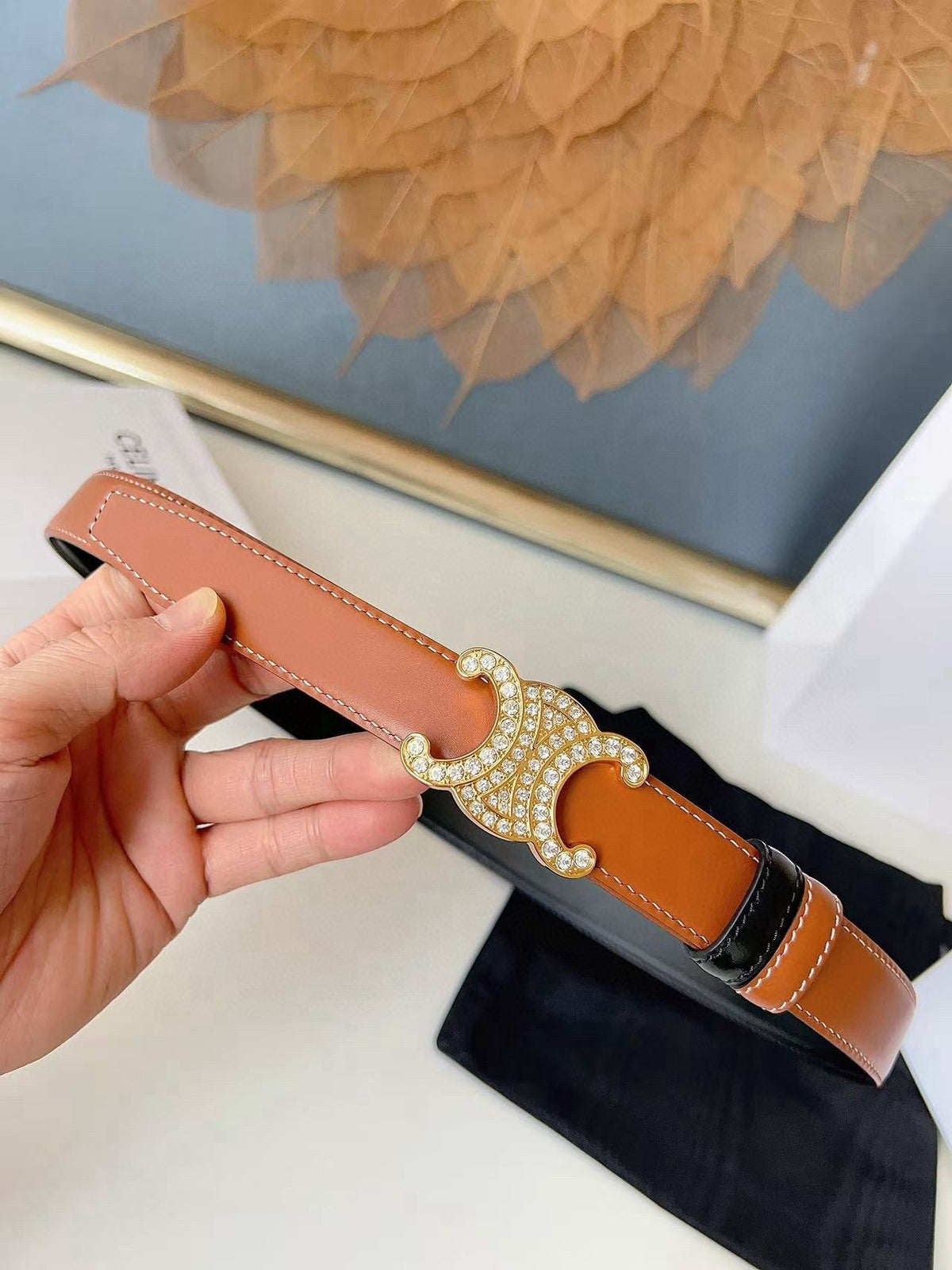 CELINE 26S BELT 25 MM IN BLACK AND BROWN CALFSKIN 636403