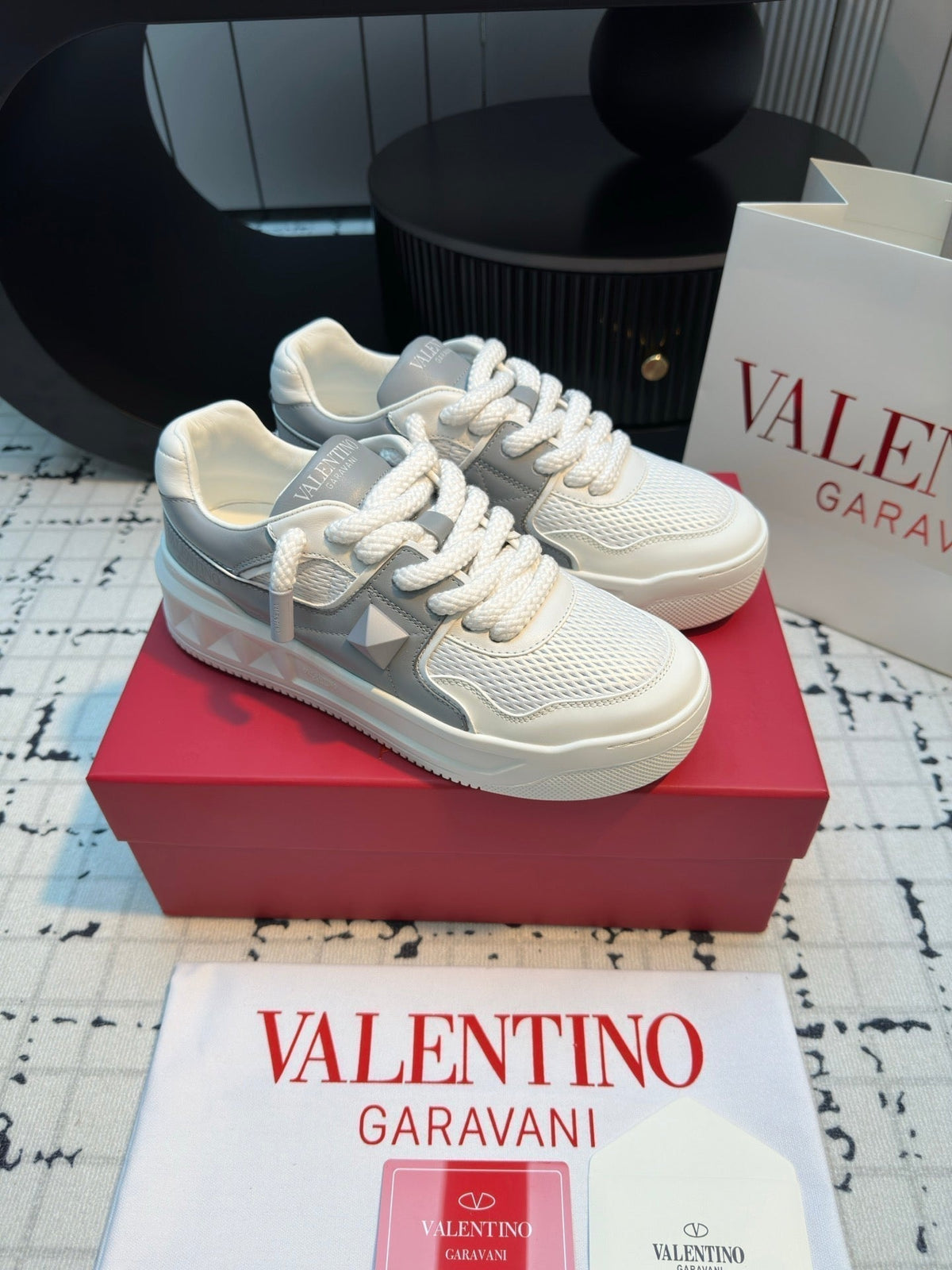 One Stud Xl Trainer In White Mix Grey Nappa Leather And Mesh Fabric 824989