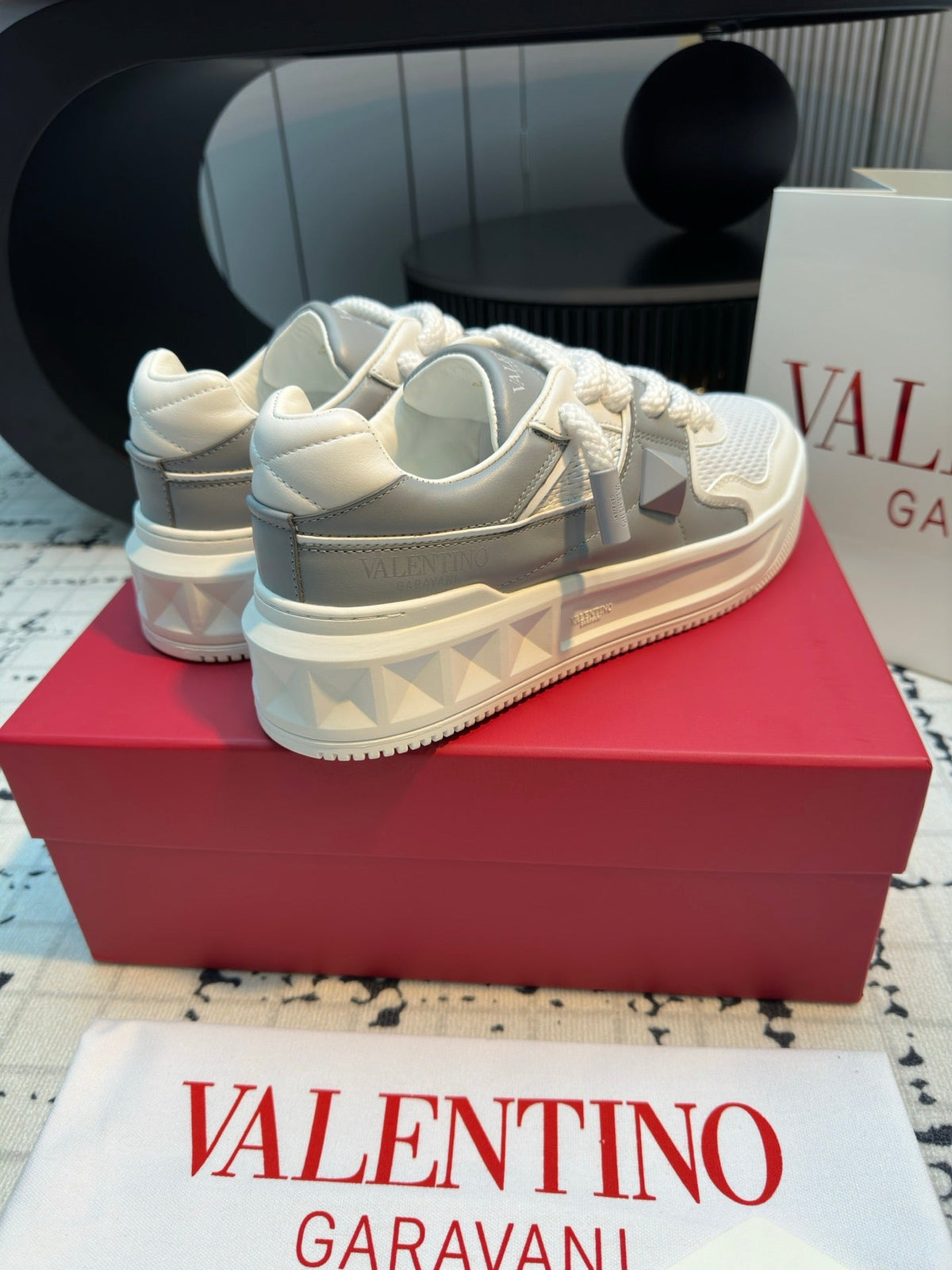 One Stud Xl Trainer In White Mix Grey Nappa Leather And Mesh Fabric 824989