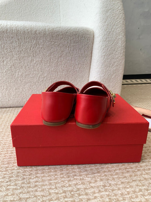 Valentino Locker Mary-Jane Ballerina In Crimson Red Calfskin