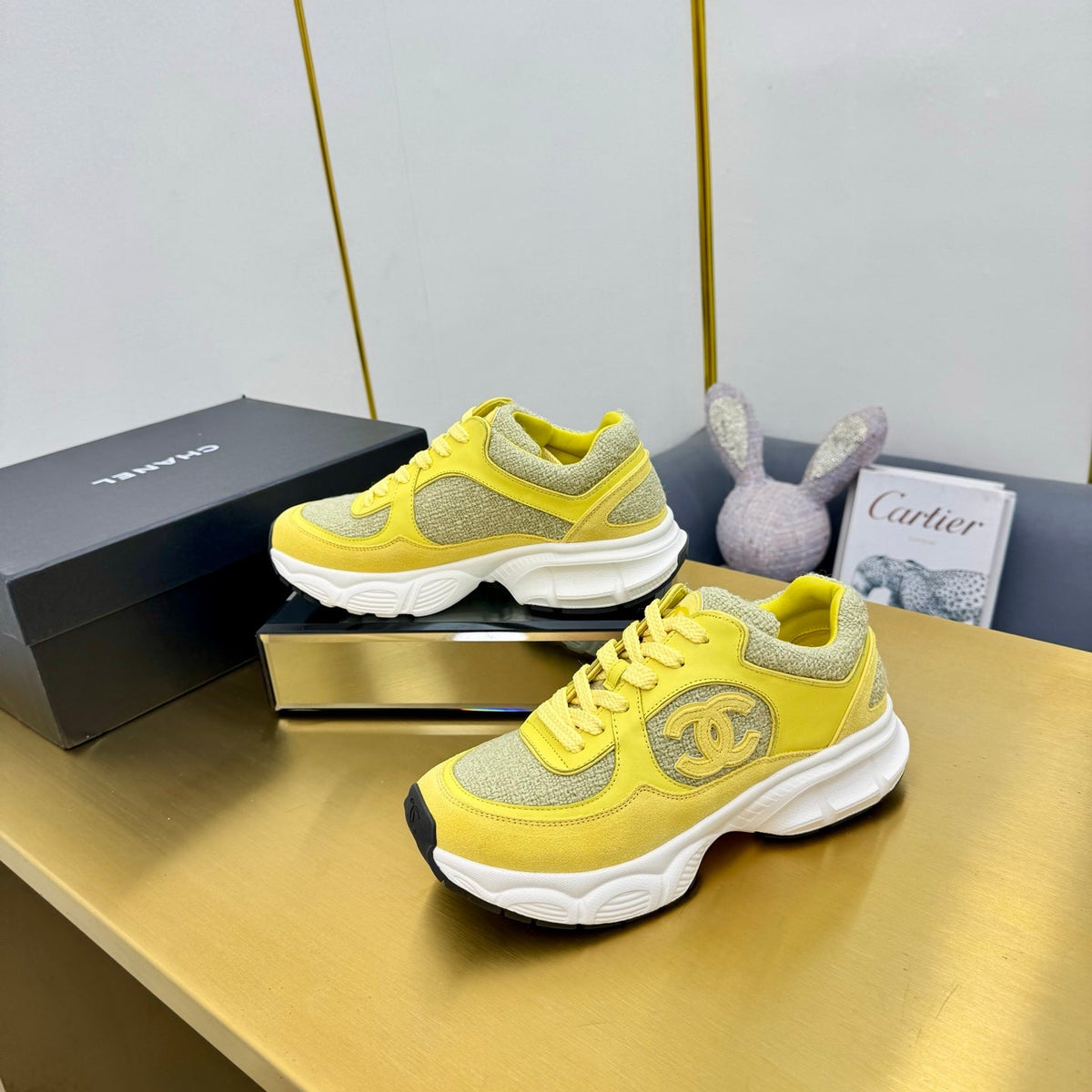 CC 26s Chunky Sneakers Yellow Calfskin Tweed 927328