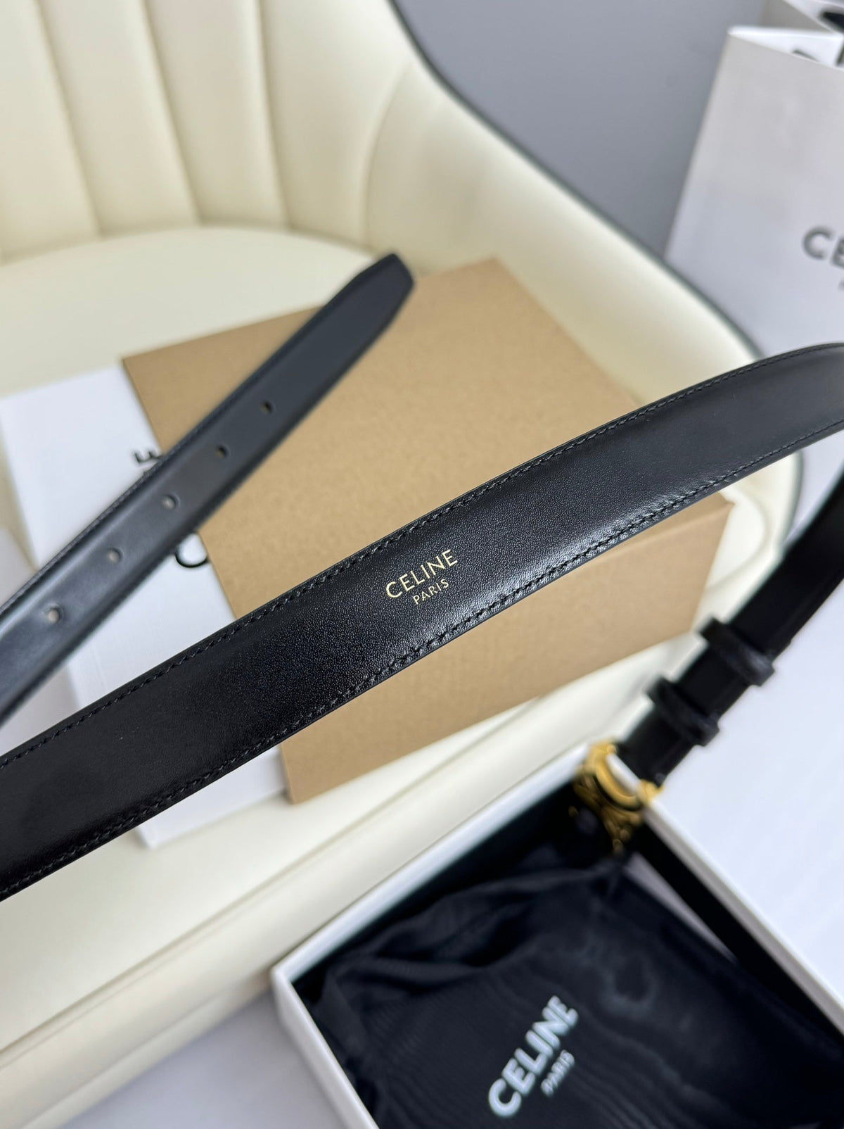 CEL Gold Buckle 18mm Belt Black Cowhide 179731