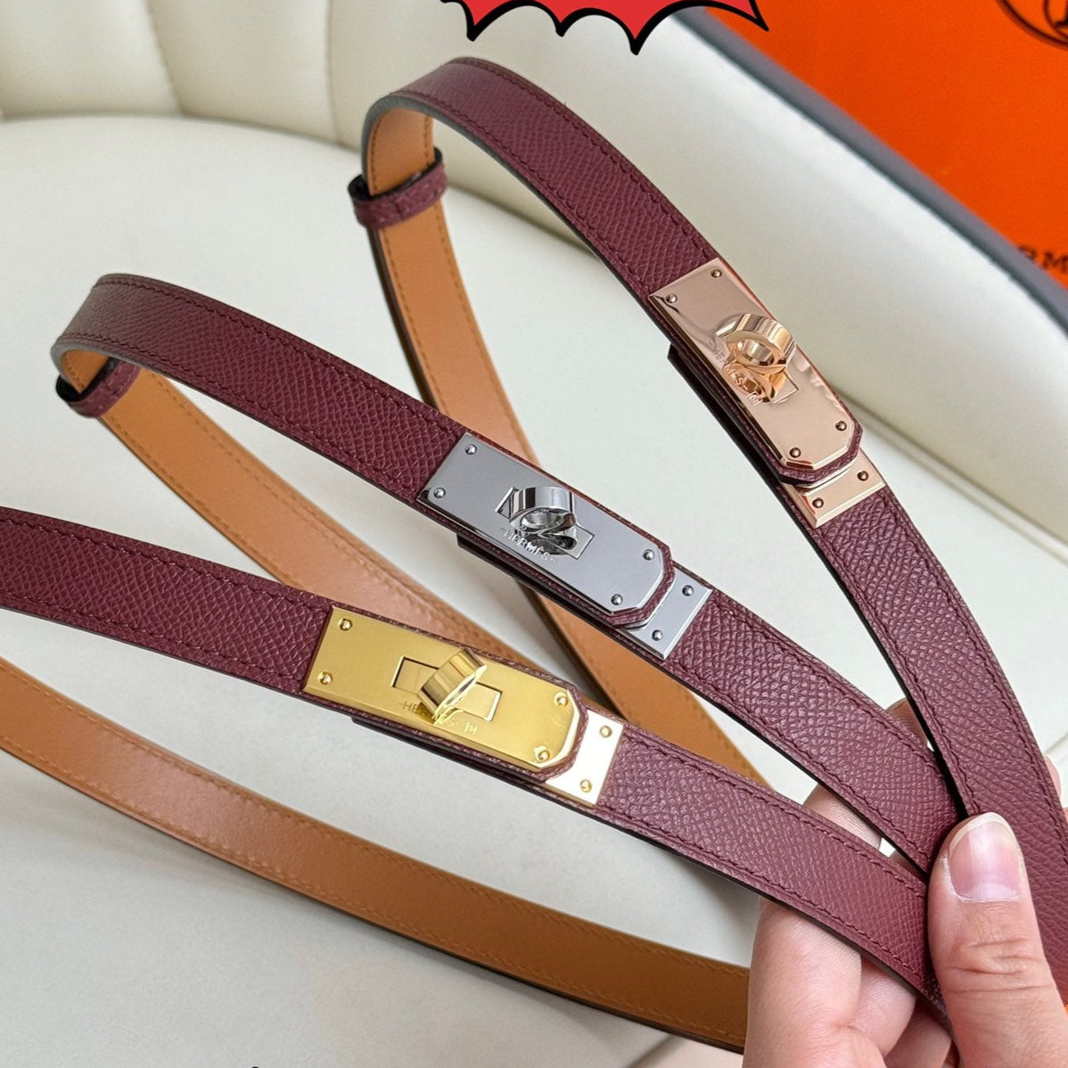 HM Kelly Belt 18mm Burgundy Epsom Leather