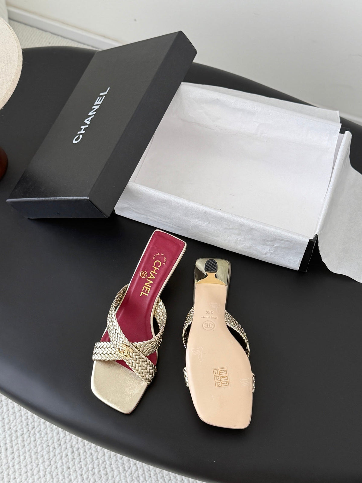 CC 26s Cross Slippers Burgundy Gold Lambskin 914972