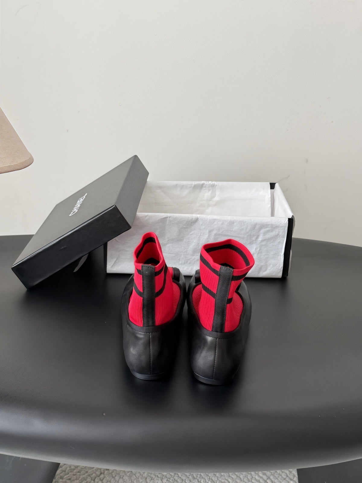 CC 26s Sock Boots Black Red Cotton Leather 969678