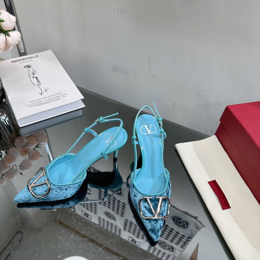 Vlogo Signature Slingback Blue Sky Calfskin and Velvet
