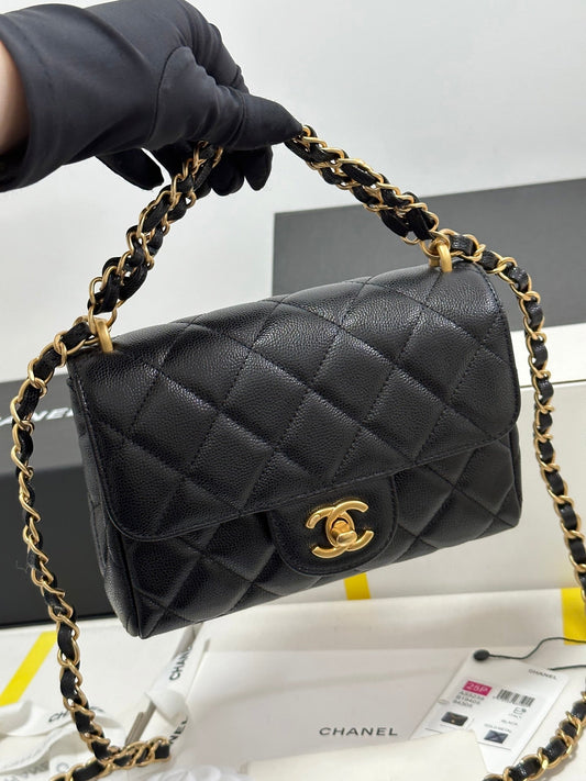 CC 25P Flap 18 Bag Black Cowhide Gold Hardware 243560