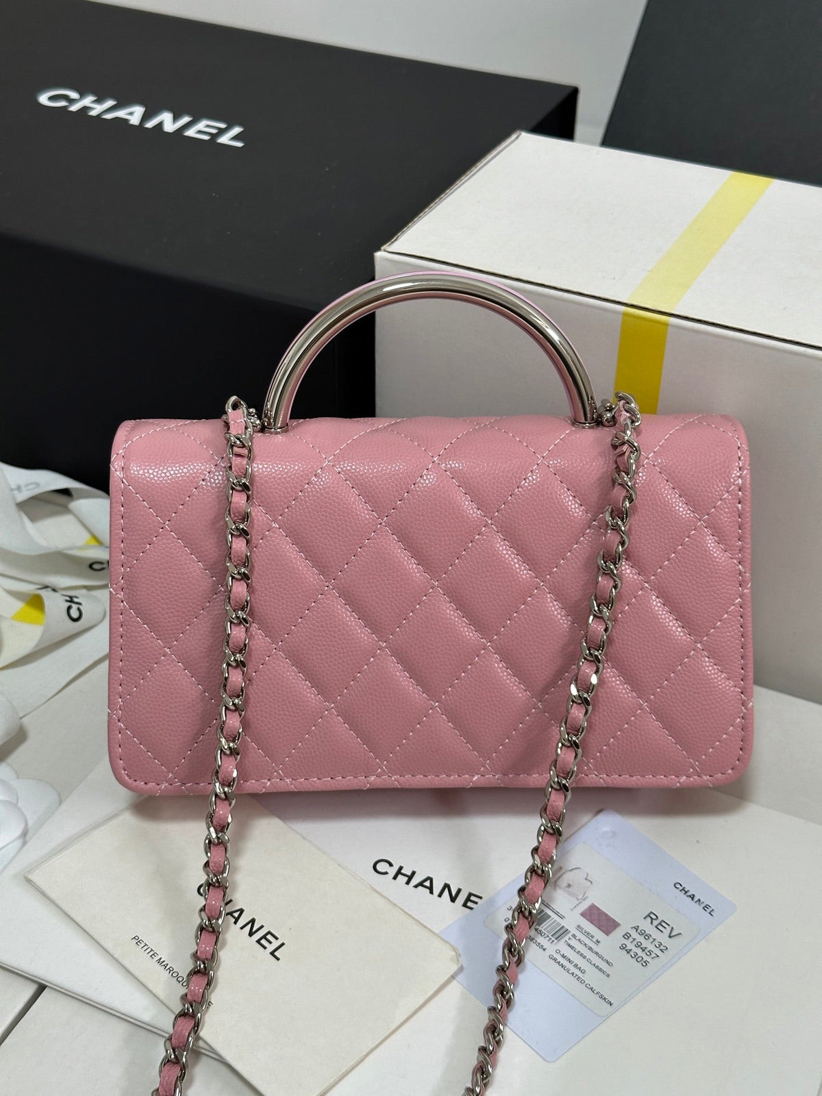 CC 25P Wallet Woc Handle 17cm Pink Pastel Leather Silver Hardware 243439