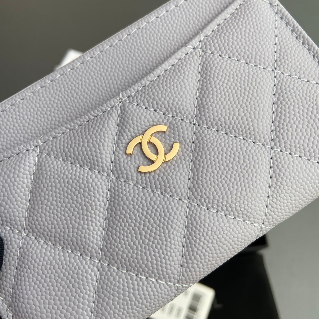 Chanel 2026 Quilted Card Holder 13cm Light Purple Grained Calfskin