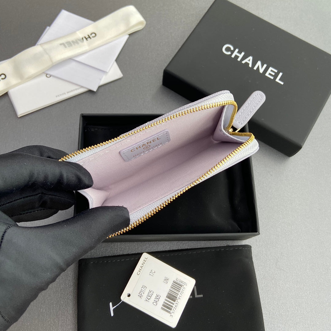 Chanel 2026 Quilted Card Holder 13cm Light Purple Grained Calfskin