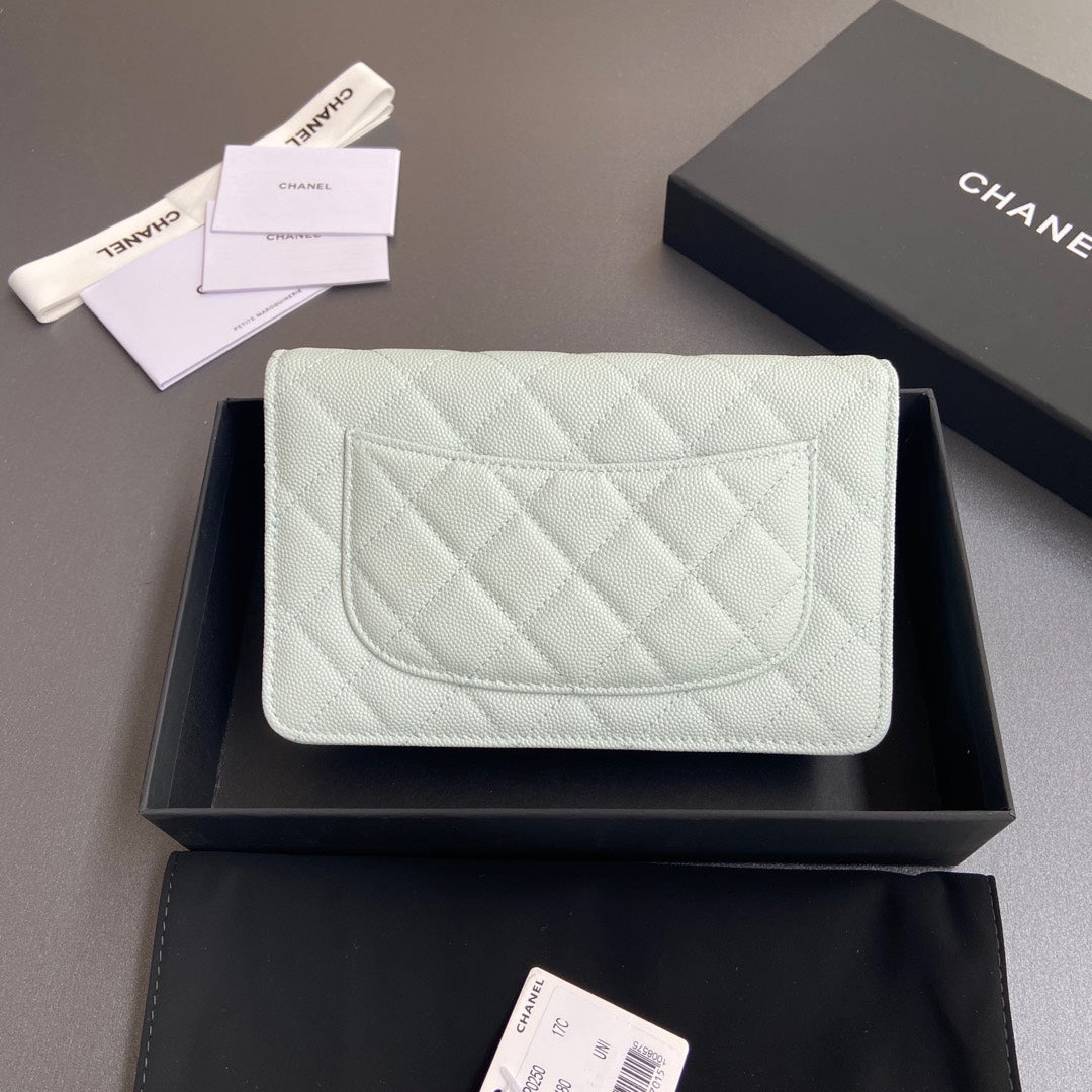 CC Woc 20cm White Grained Calfskin Silver Hardware