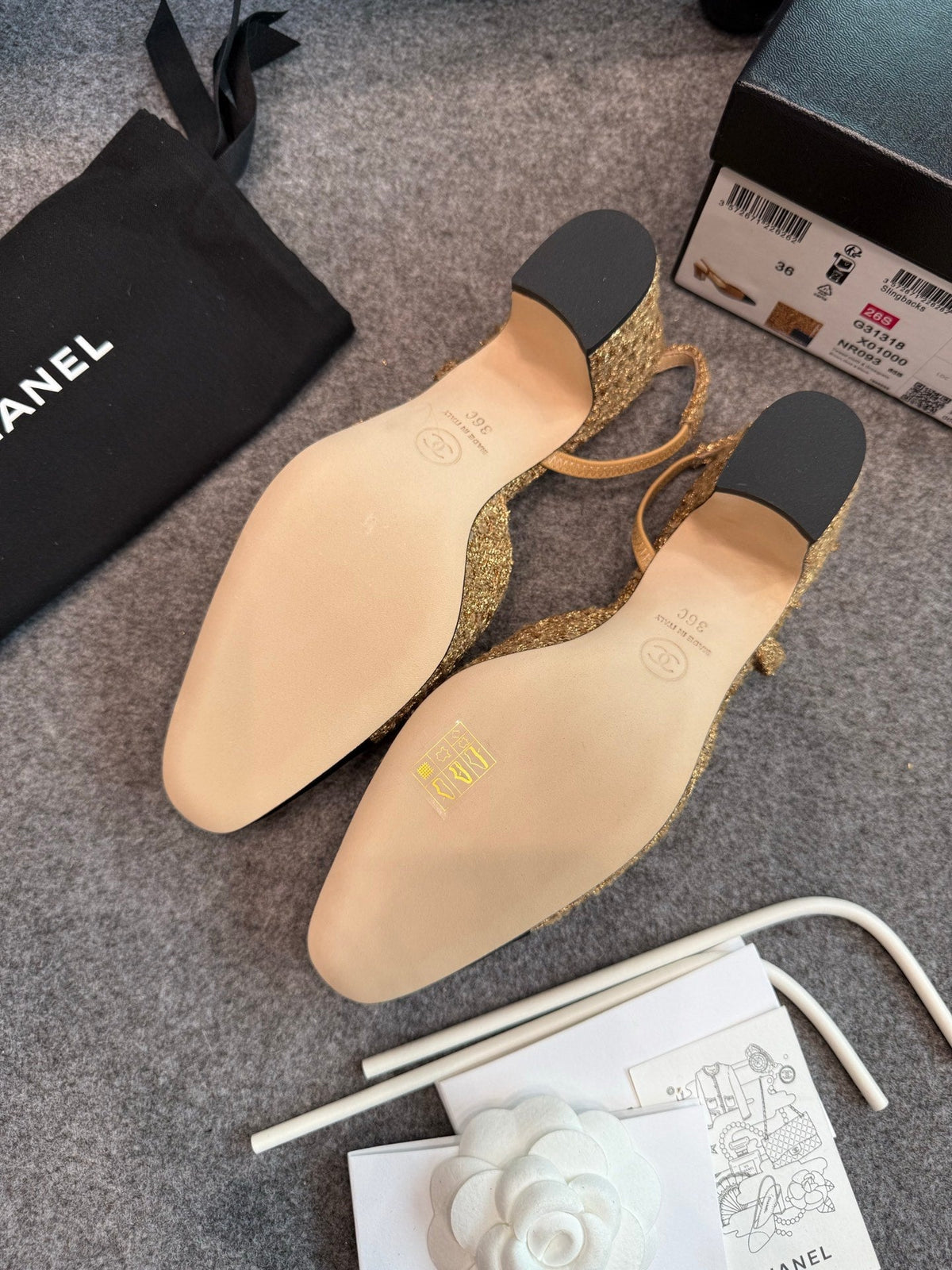 CC 26S Slingback Pumps 6.5cm Gold Black Tweed 118952
