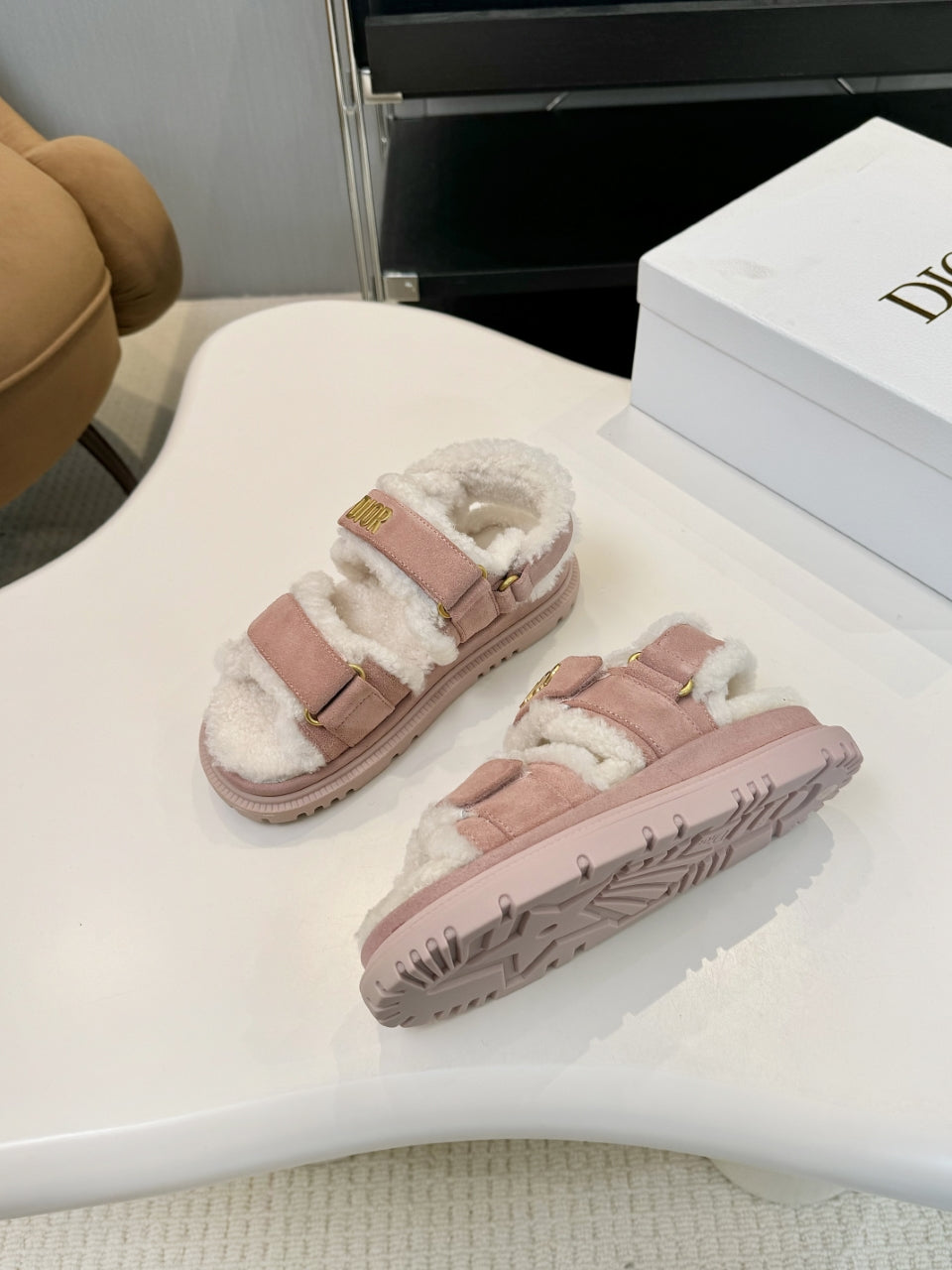 CD Dioract Sandal Light Pink Suede Wool 529375