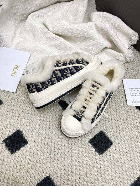 CD Walk'n Dior Platform Sneaker Black Beige Oblique Motif Fabric Wool