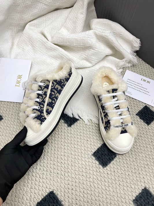 CD Walk'n Dior Platform Sneaker Black Beige Oblique Motif Fabric Wool