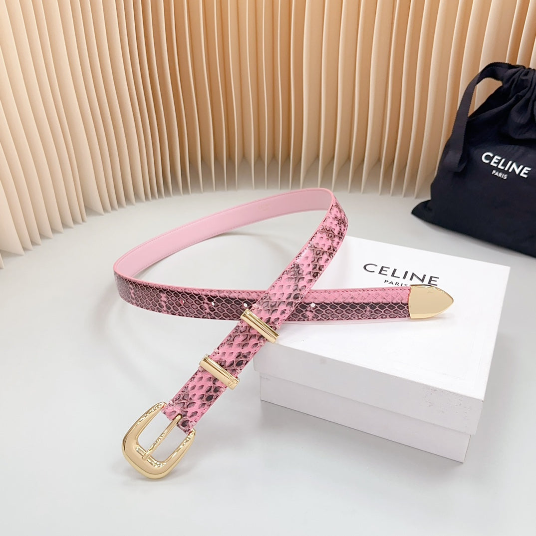 Medium Western Belt 25mm Pink Black Snake Embossed Calfskin Gold Loop Ghw