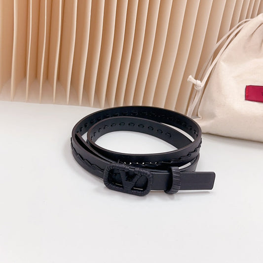Vlogo Black Leather Buckle 20mm Black Belt