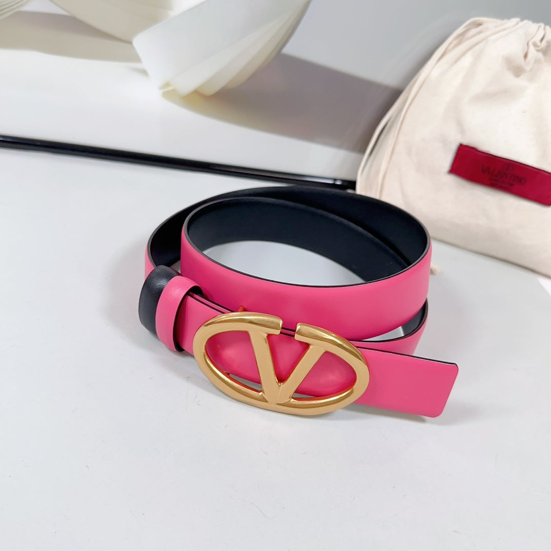 The Bold Edition Reversible Belt 30mm Pink Black Calfskin Gold Buckle