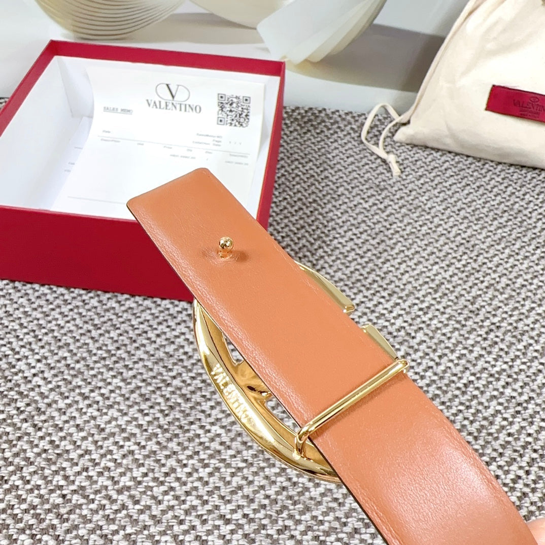 The Bold Edition Reversible Belt 30mm Cream Brown Grained Calfskin Gold Buckle
