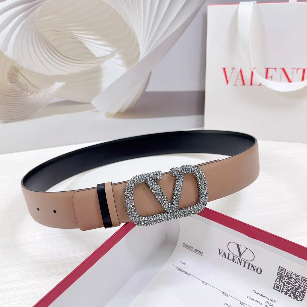 VLOGO SIGNATURE REVERSIBLE BELT 40MM ROSE BLACK CALFSKIN SILVER BUCKLE