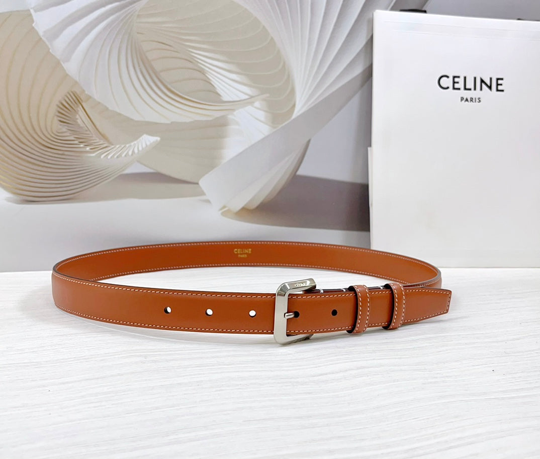 CEL Silver Western 25mm Belt Brown Cowhide 181046
