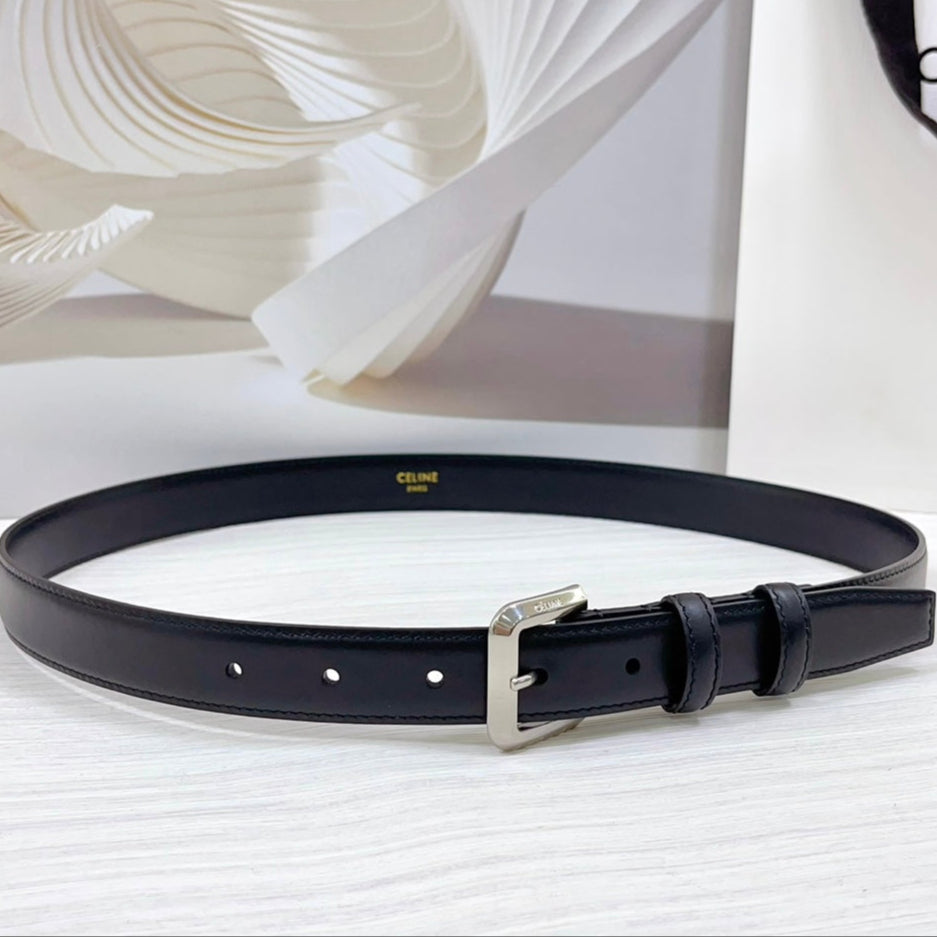 CEL Silver Western 25mm Belt Black Cowhide 181042