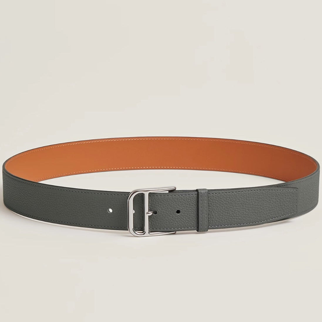 HM Silver 35mm Romain Belt Meyer Gray Leather 188402